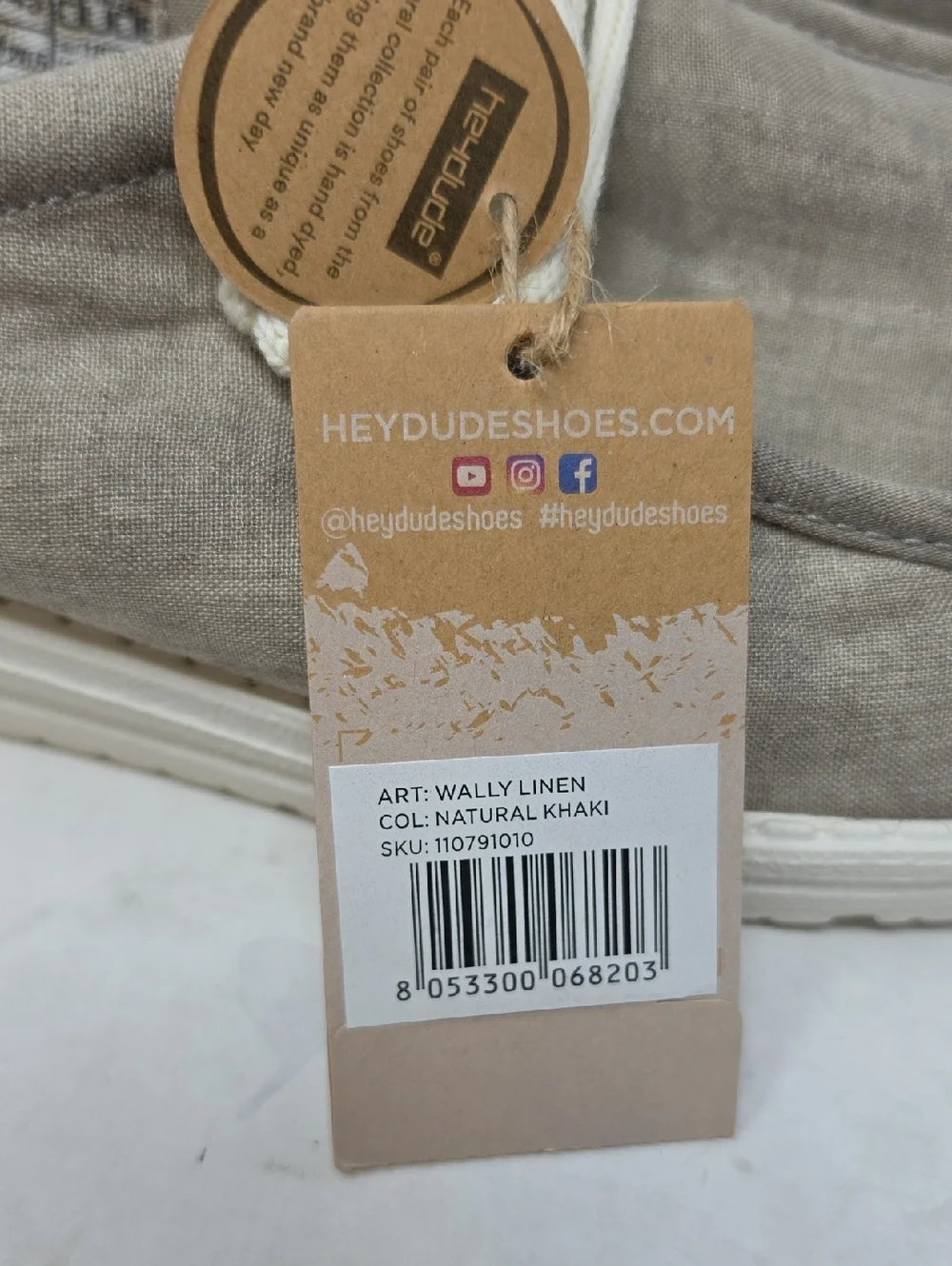 Hey Dude Wally Linen Lightweight Taupe Canvas Slip-Ons with White Sole Size 12